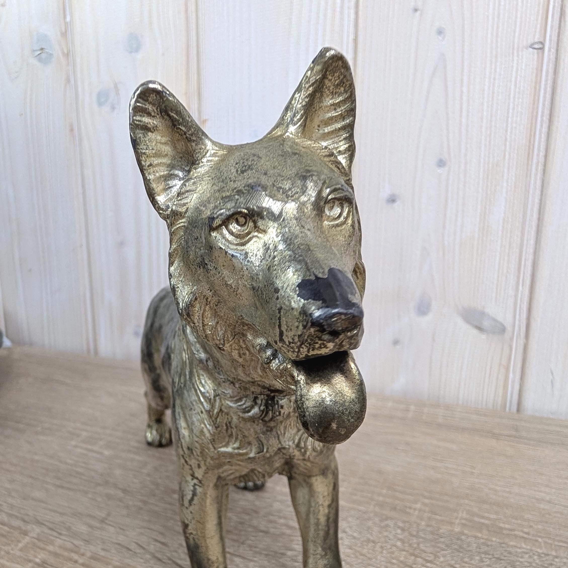 Vintage Brass German Shepherd Figurine, Solid Brass Dog Sculpture, Hand Cast, 1970s