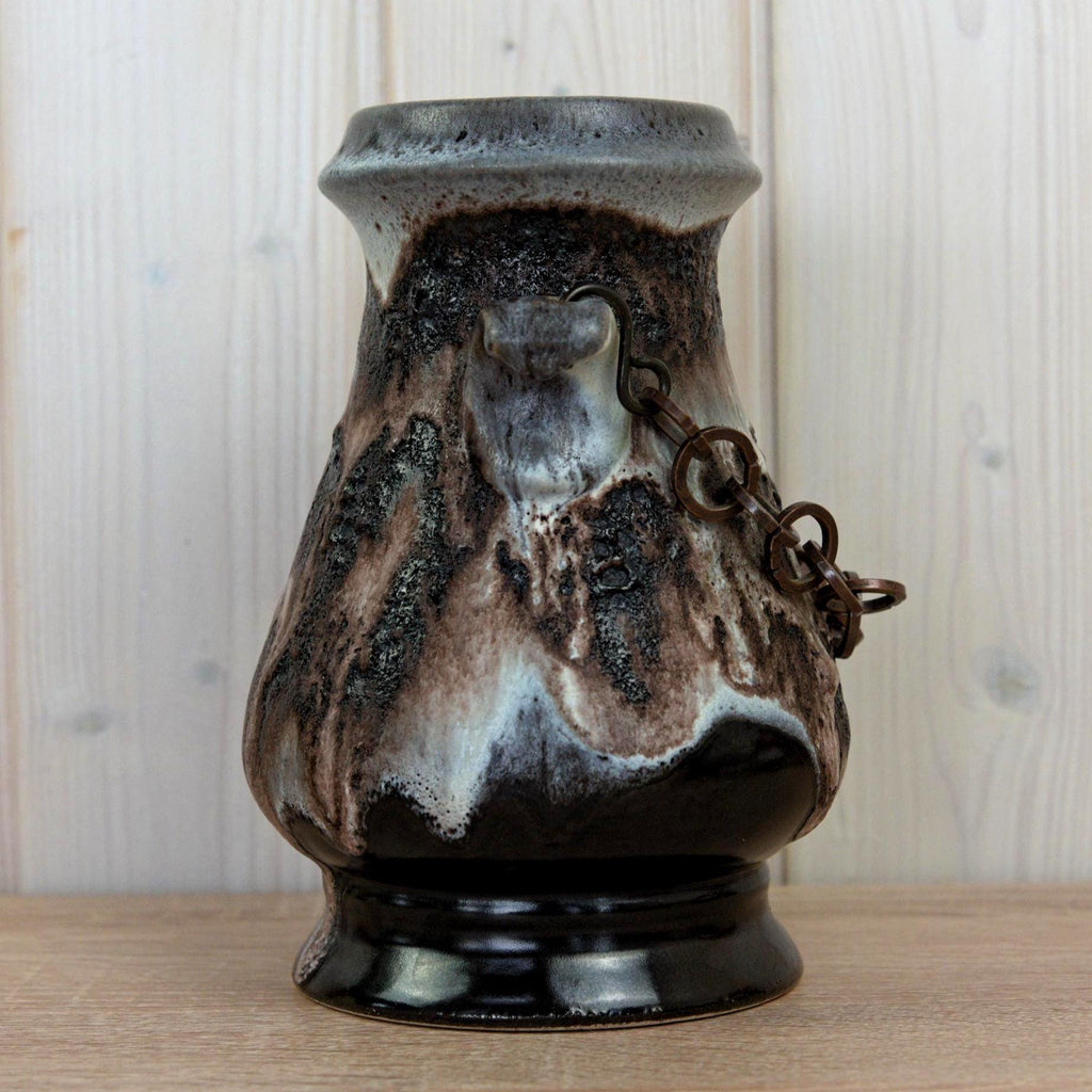 Dumler Breiden 1180-20 Vase West Germany, Mid Century Ceramic with Chain Handles, Fat Lava Pottery