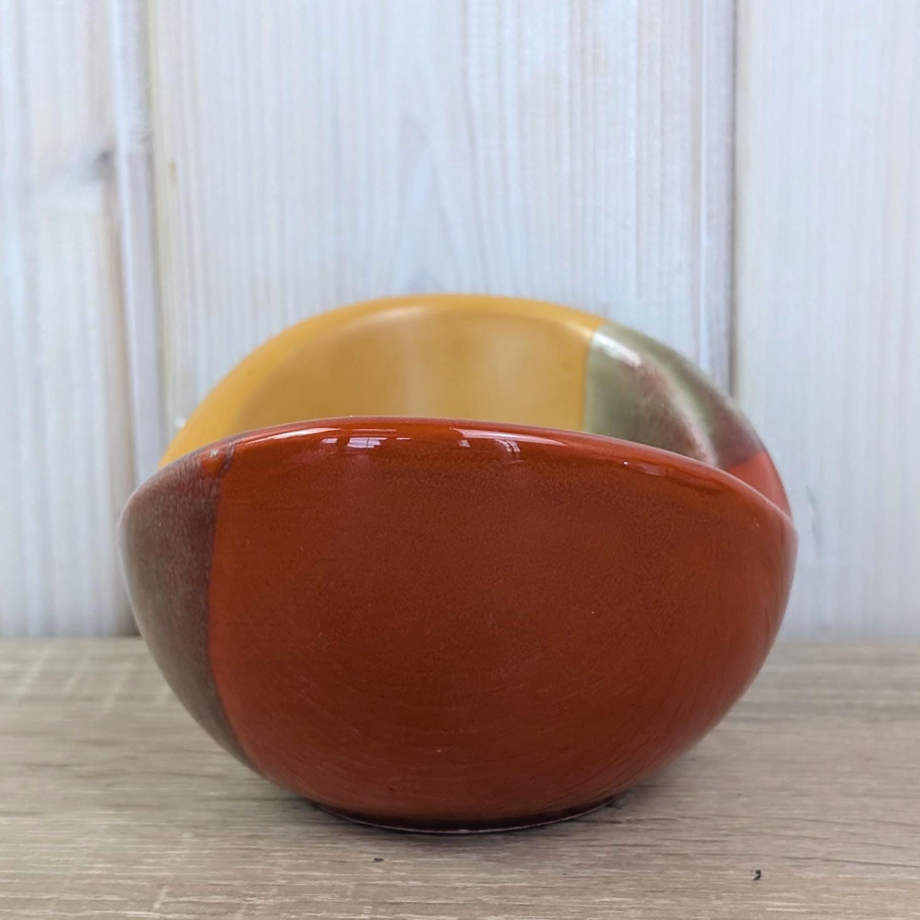 Vintage Italian Ceramic Bowl Bagni Italy 1960s, Mid Century Modern Glazed Pottery, Orange Red Yellow Striped Ashtray Trinket Dish