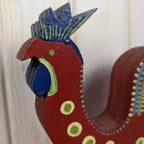 Large Hand Painted Wooden Rooster Sculptures, Folk Art Decor, Scandinavian Style, Late 20th Century