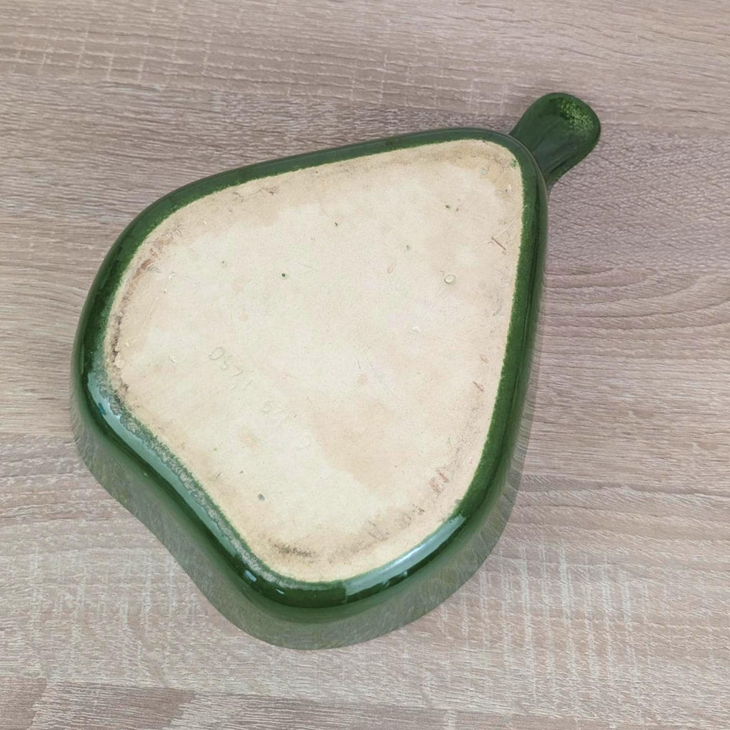 Green Ceramic Pear Baking Dish, Organic Shape Oven Dish, Dark Green Glaze, West German Pottery, 1950s