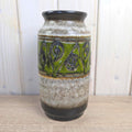 Jasba 905-10-22 West German Pottery Vase, Green Relief Band, Grey Black Glaze, 1960s