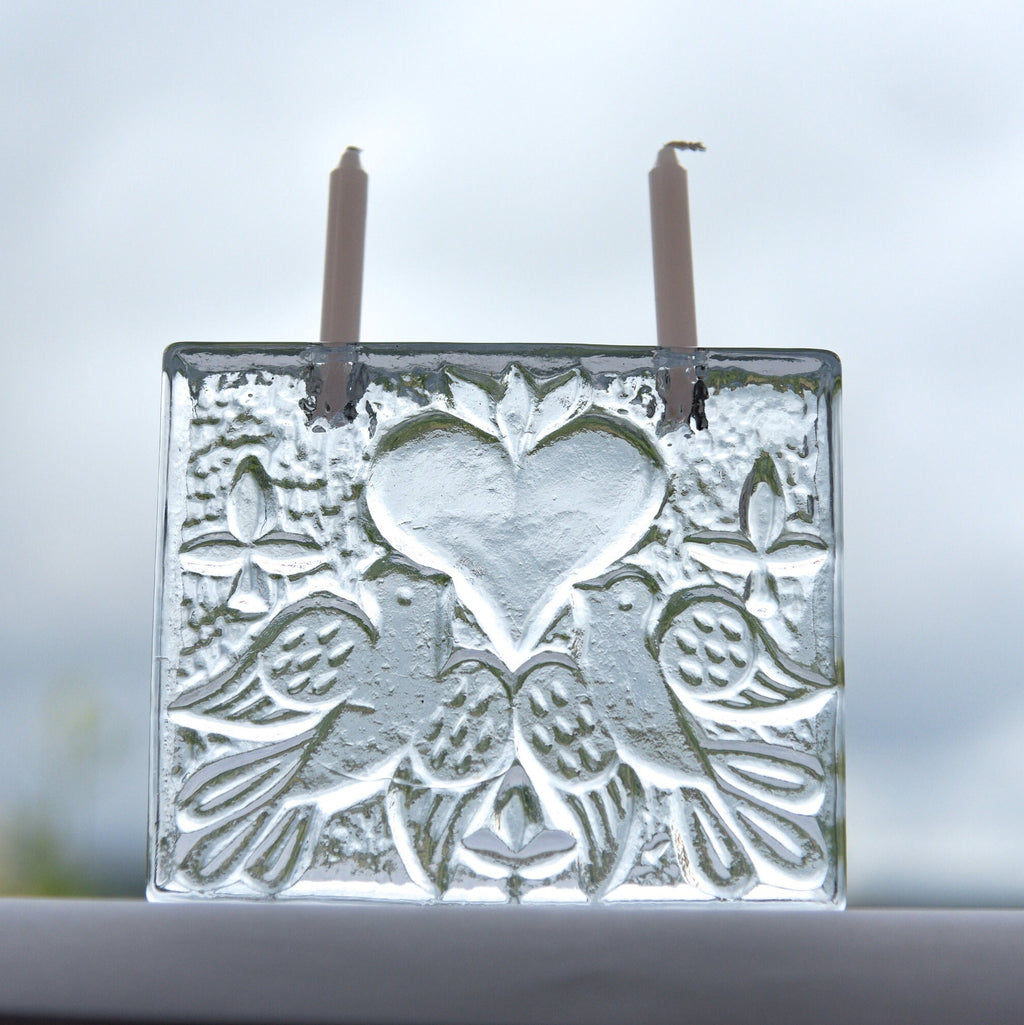 Walther Glas Love Duo Candle Holder, Vintage 1970s German Crystal, Romantic Dove Design