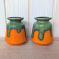 Ilkra Fat Lava Vase, Orange Green Drip Glaze, West German Pottery, 1970s, Model 1028