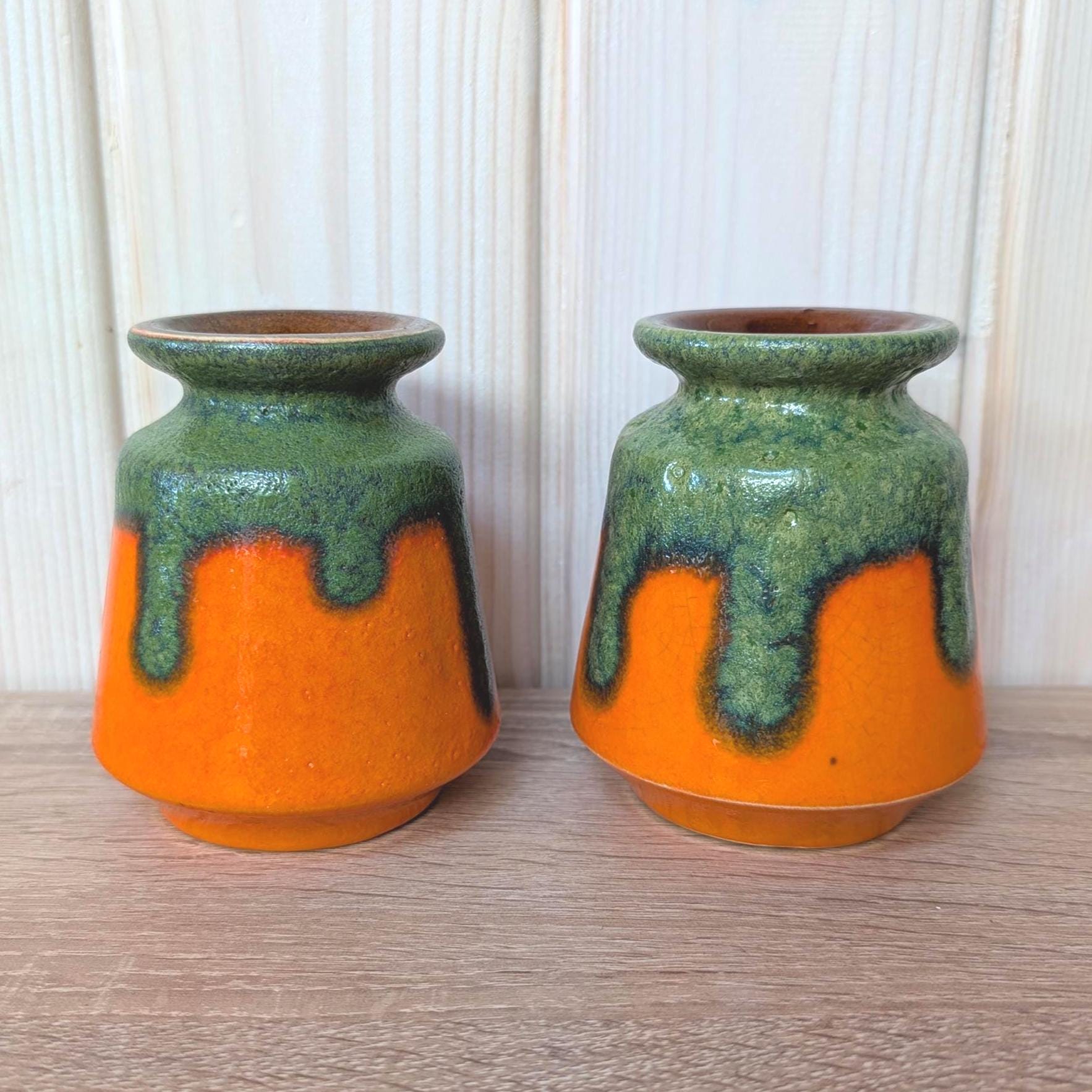 Ilkra Fat Lava Vase, Orange Green Drip Glaze, West German Pottery, 1970s, Model 1028