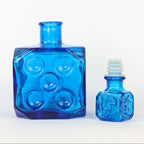 Empoli Italian Blue Glass Decanter, Cube Form, Bubble Relief, Dice Stopper, 1960s Mid-Century Art Glass Italy