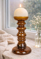 Vintage amber glass vase candleholder, Ingrid Glas, handblown art glass, Germany, 1970s