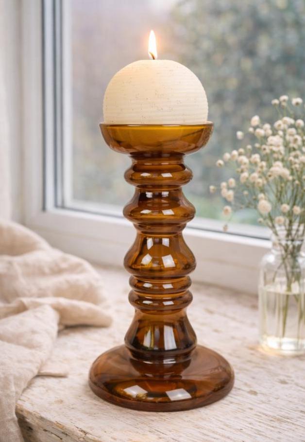 Vintage amber glass vase candleholder, Ingrid Glas, handblown art glass, Germany, 1970s