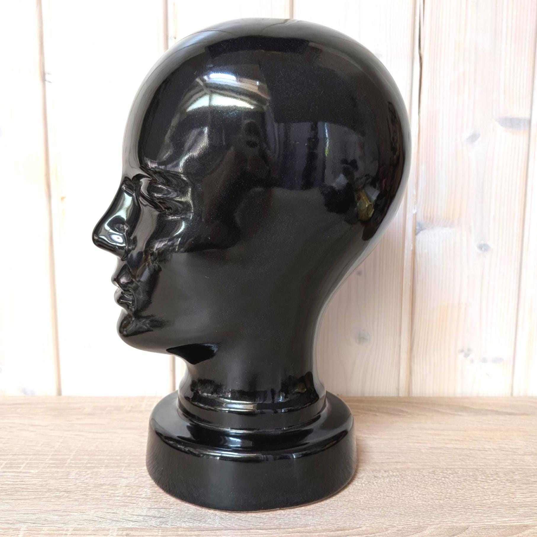 Vintage Scheurich 701 Black Ceramic Mannequin Head, West Germany, 1980s