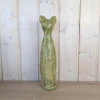 Signed Studio Pottery Cat Figurine, Handmade Green Glazed Ceramic, Tall Sculptural Cat, Signed Elle, Dated 1974, Vintage European Studio Art