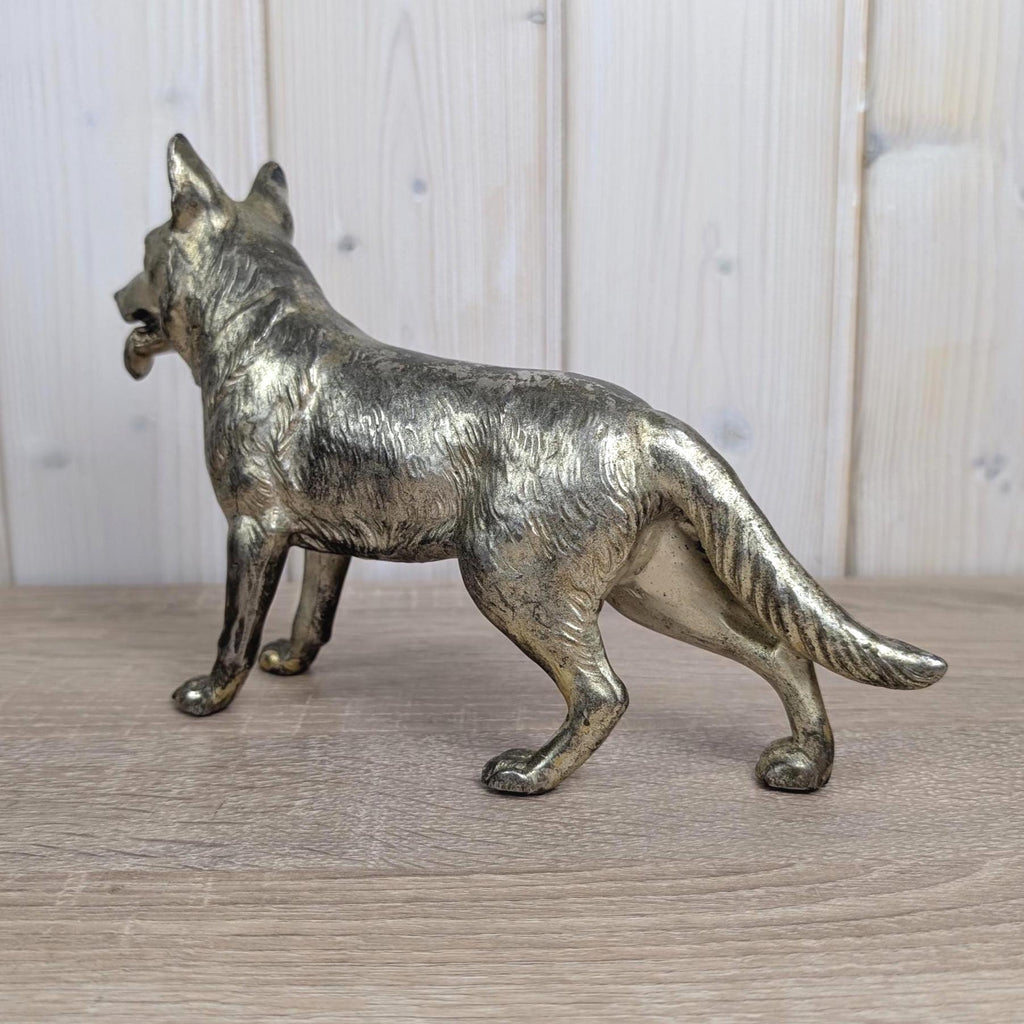 Vintage Brass German Shepherd Figurine, Solid Brass Dog Sculpture, Hand Cast, 1970s