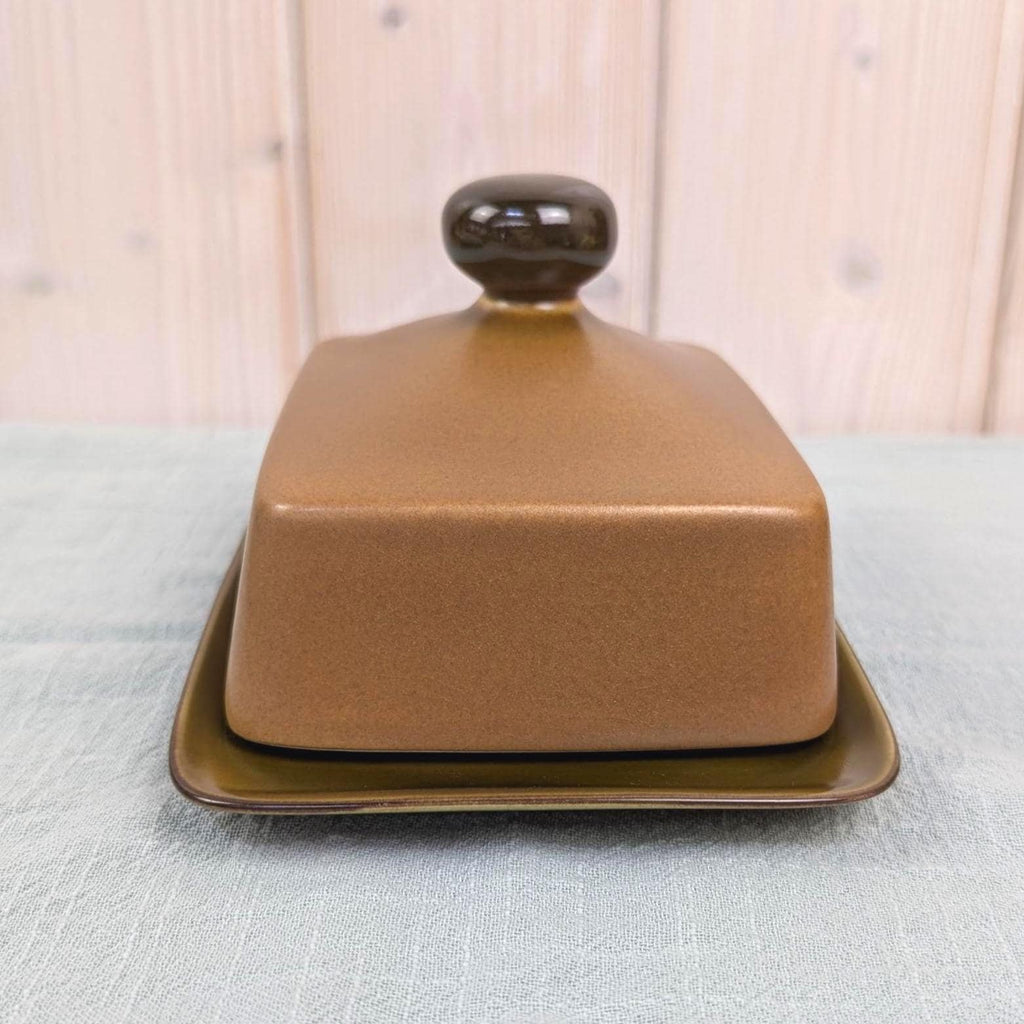 Goebel Country Bretagne Butter Dish, Covered Butter Dish, West Germany, Bavaria, Oeslauer Manufaktur, Olive Brown Stoneware, 1970s