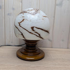 Pan Ceramic Table Lamp, German Mid Century Art Glass Shade, vintage