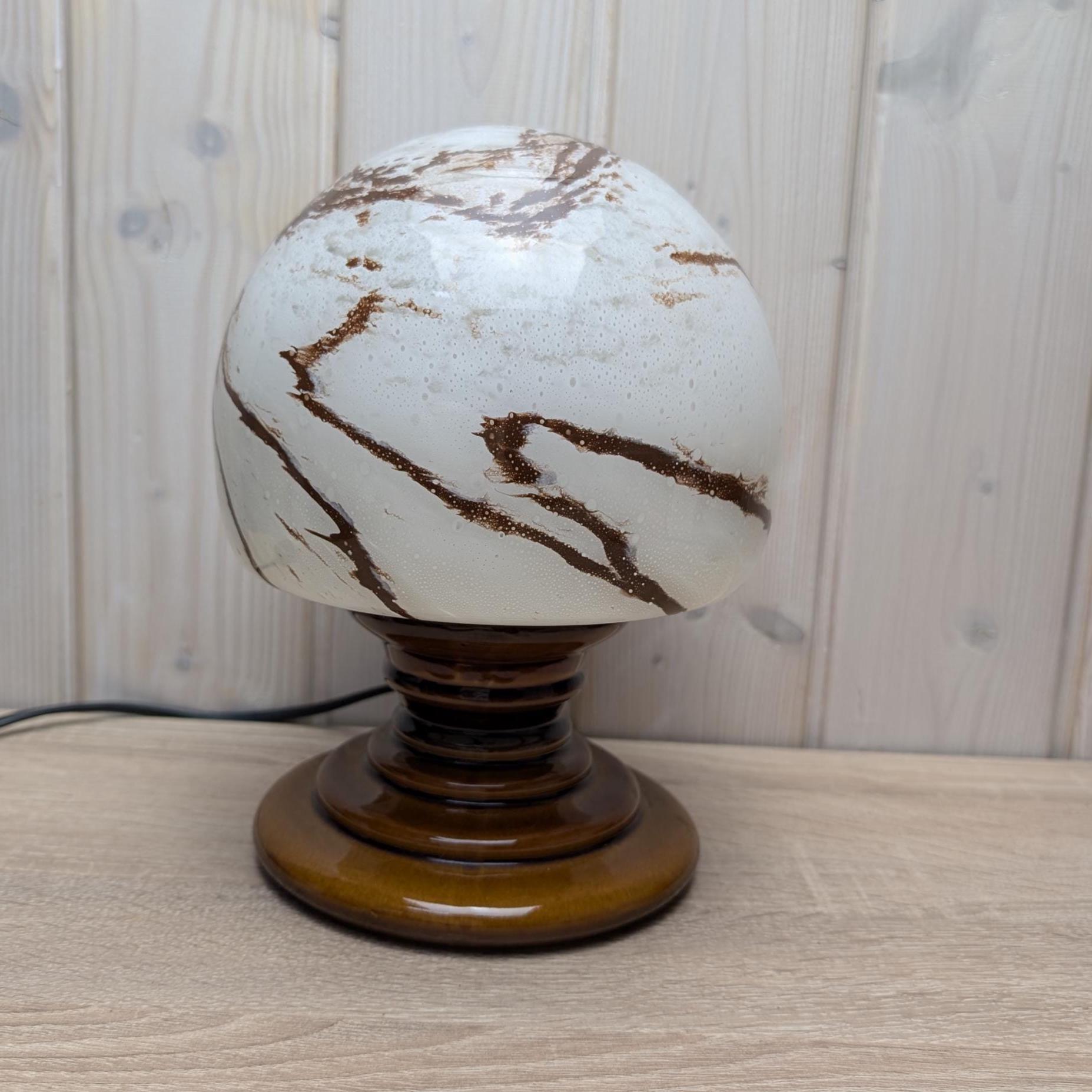 Pan Ceramic Table Lamp, German Mid Century Art Glass Shade, vintage