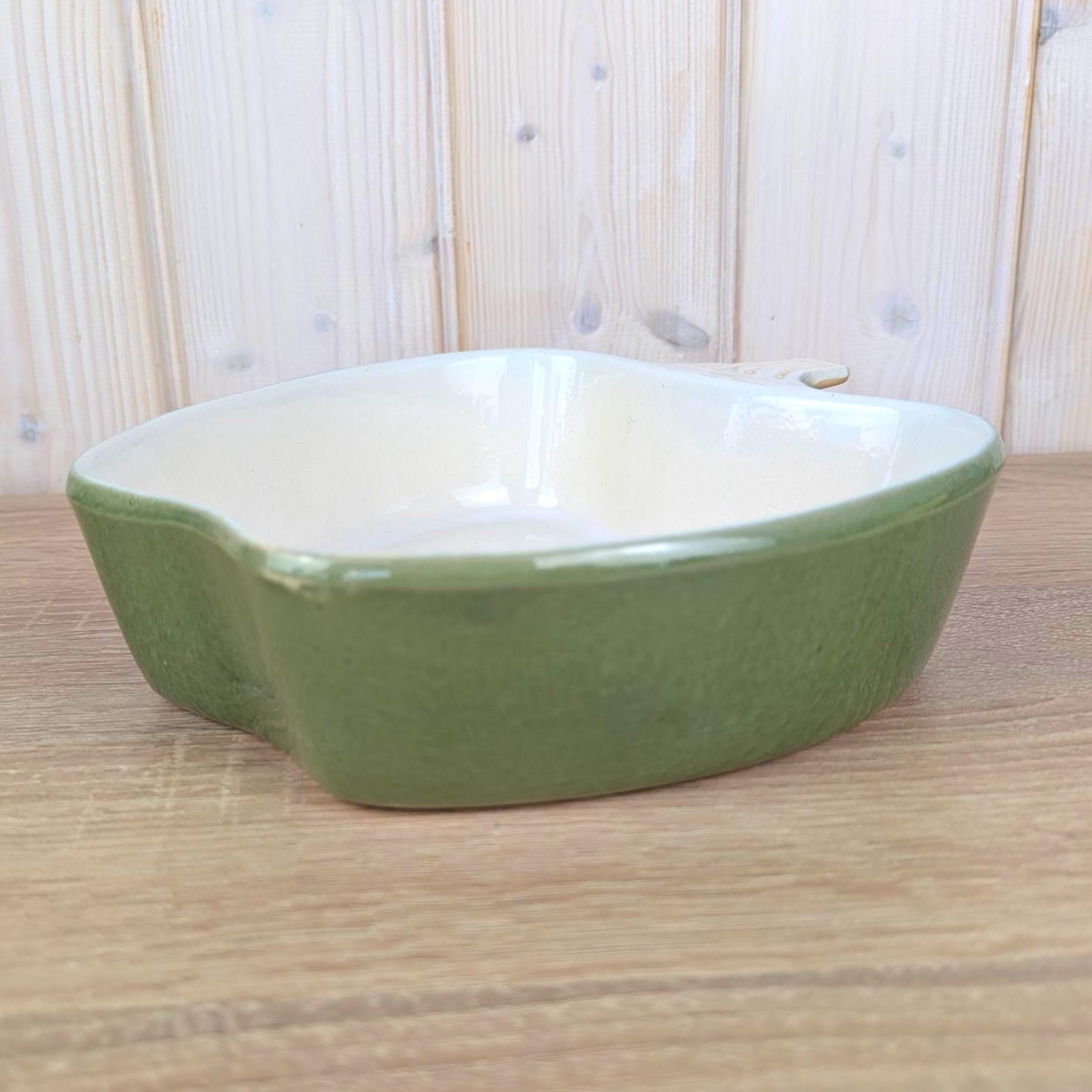 Green Ceramic Apple Baking Dish, Apple Shaped Oven Dish, Glossy Green Glaze, West German Pottery, 1950s