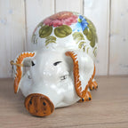 Kirsch Keramik Piggy Bank, Hand Painted Floral Ceramic, Coin Bank with Lock and Key, West German, 1960s