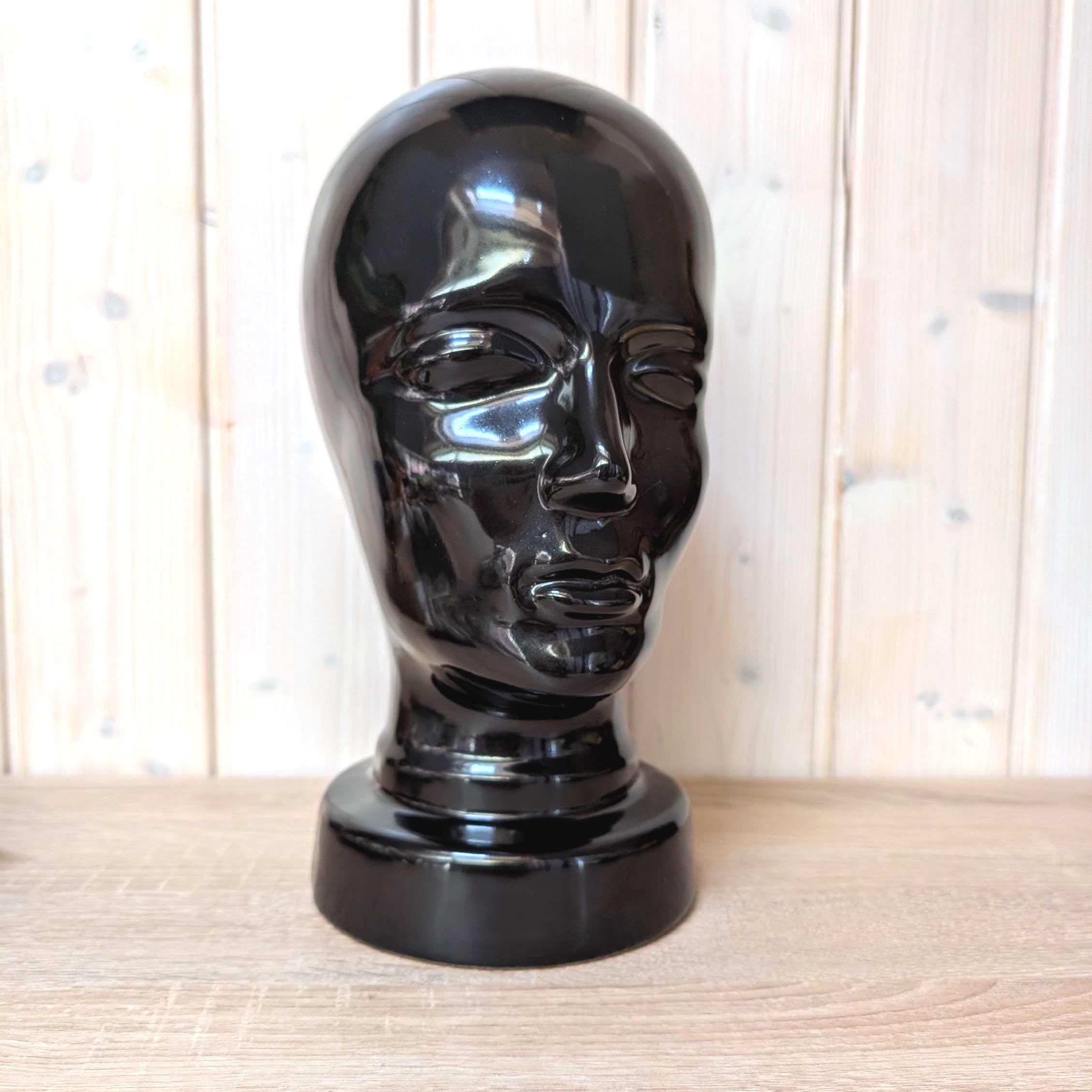 Vintage Scheurich 701 Black Ceramic Mannequin Head, West Germany, 1980s