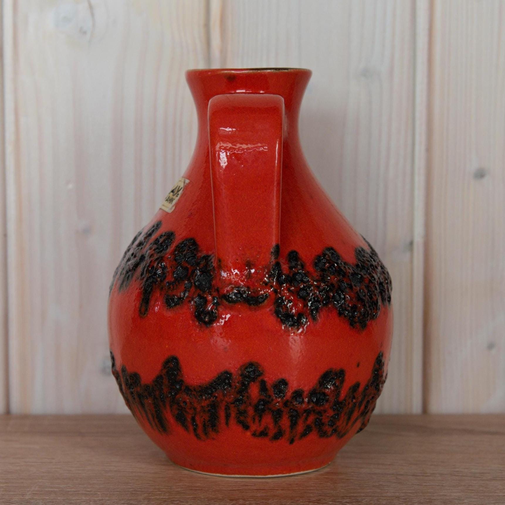 Vintage Bay Keramik Lava Vase 71-17, Red & Black West German Pottery
