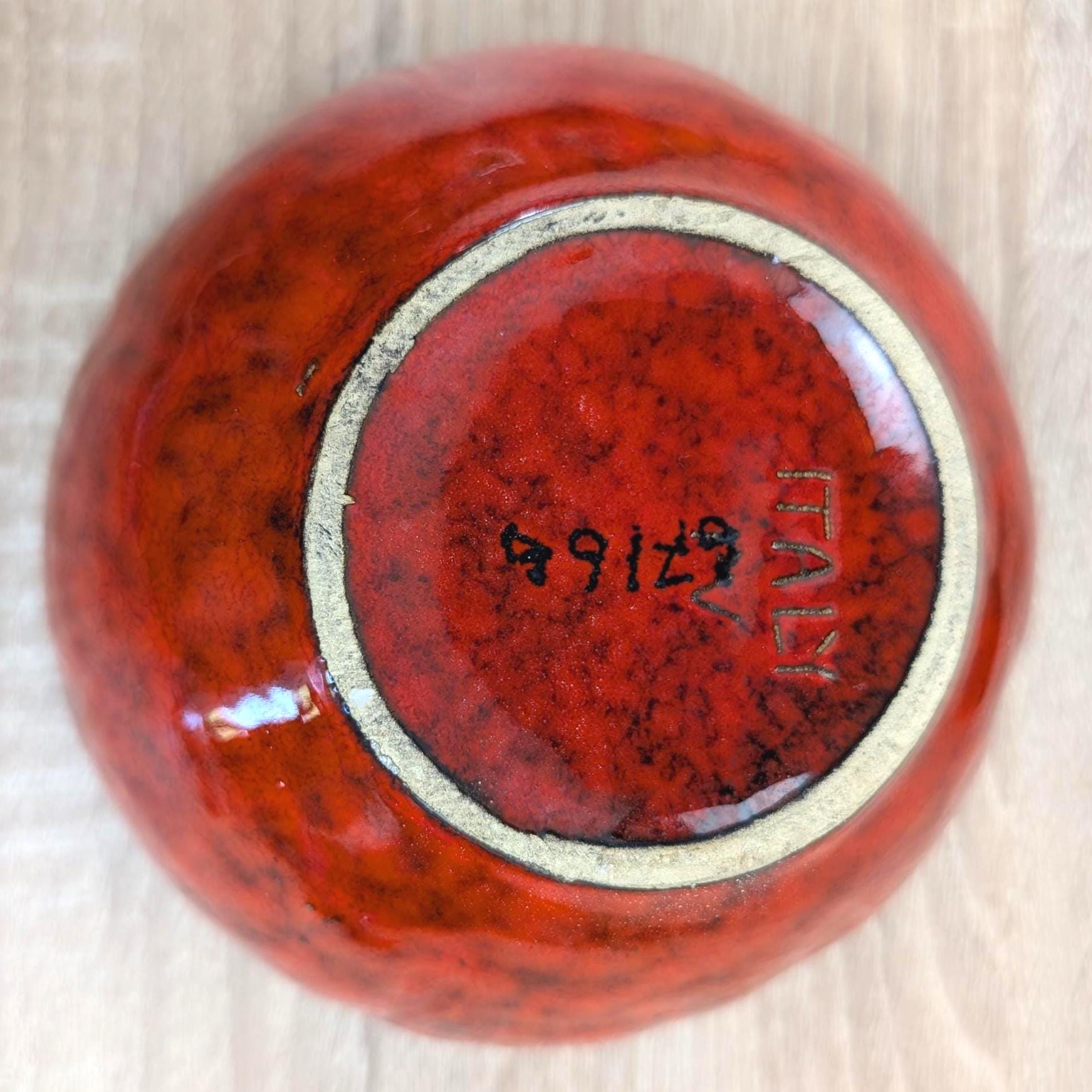 Vintage Italian Ceramic Tomato Lidded Box, Red Flambe Glaze, Figural Tomato Jar with Lid, Italy Model 67166, 1960s–1970s
