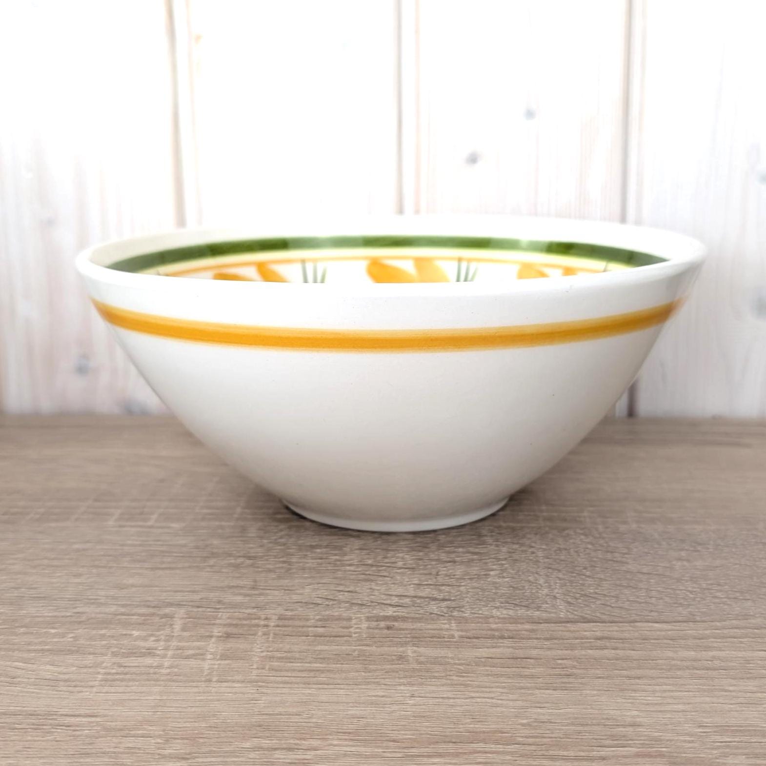 Very Rare Schramberg SMF Ginster Ceramic Nesting Bowl Set of 4, Vintage 1960s West German Hand-Painted Pottery,  Orange Floral