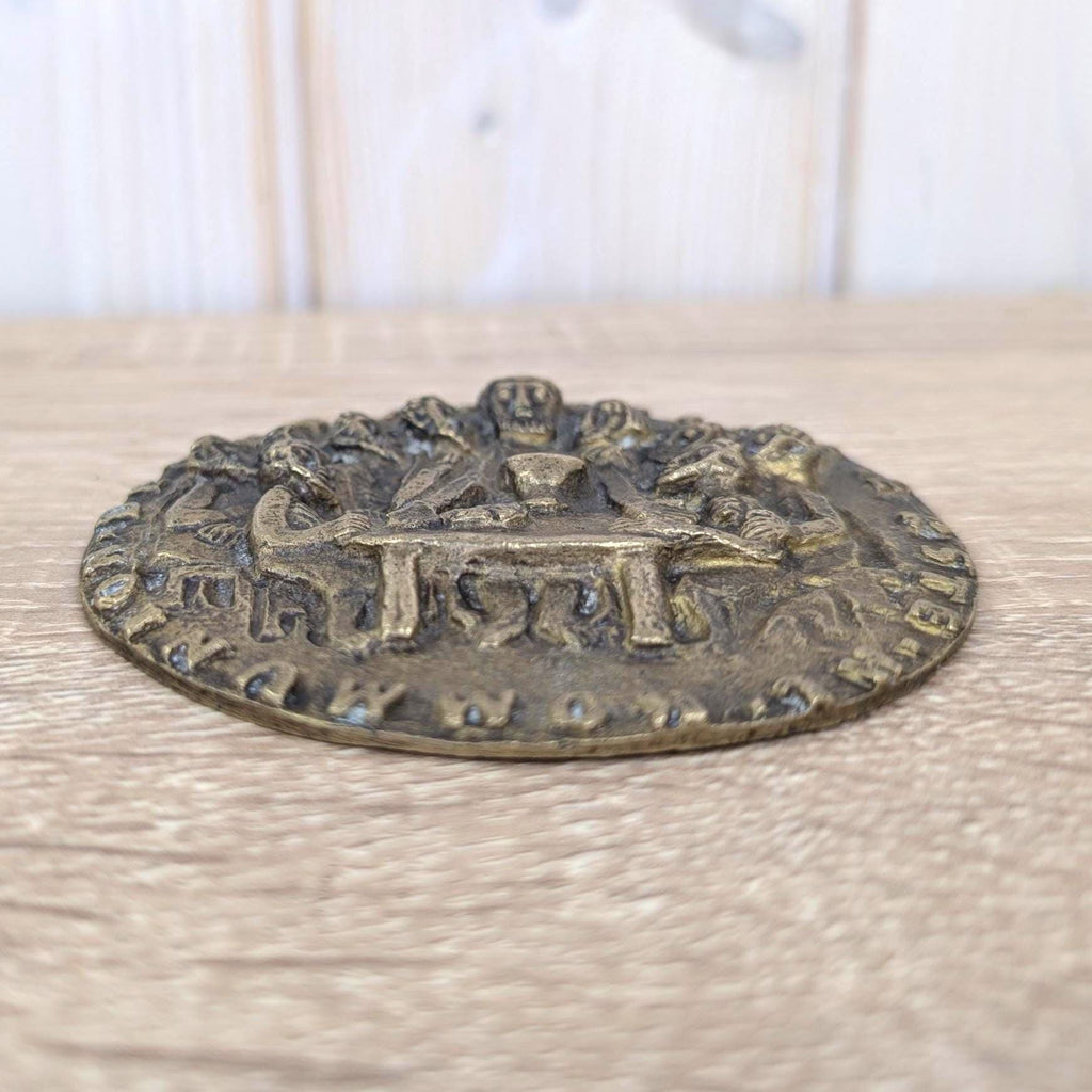 Bronze First Communion Medal Last Supper, German Religious Plaque, Erste Kommunion, Heavy Cast Bronze, 1950s 1960s Vintage