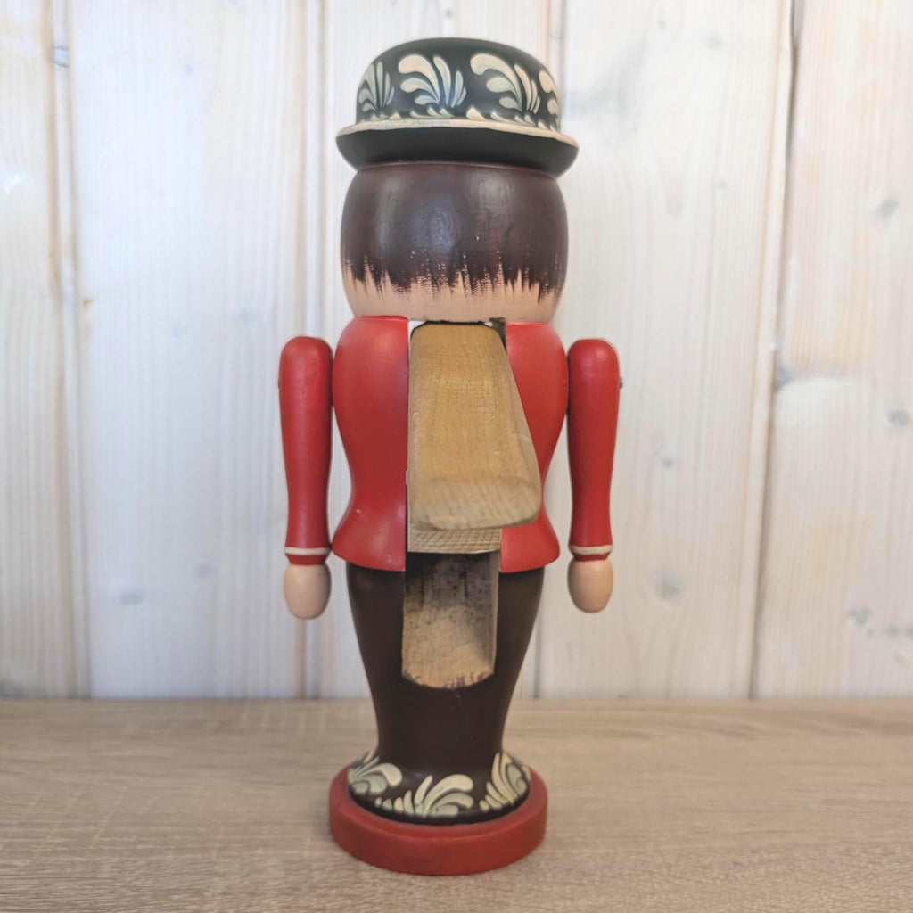 Erzgebirge Nutcracker, Hand Painted Wood Folk Art, Red, East German, Vintage 1970s