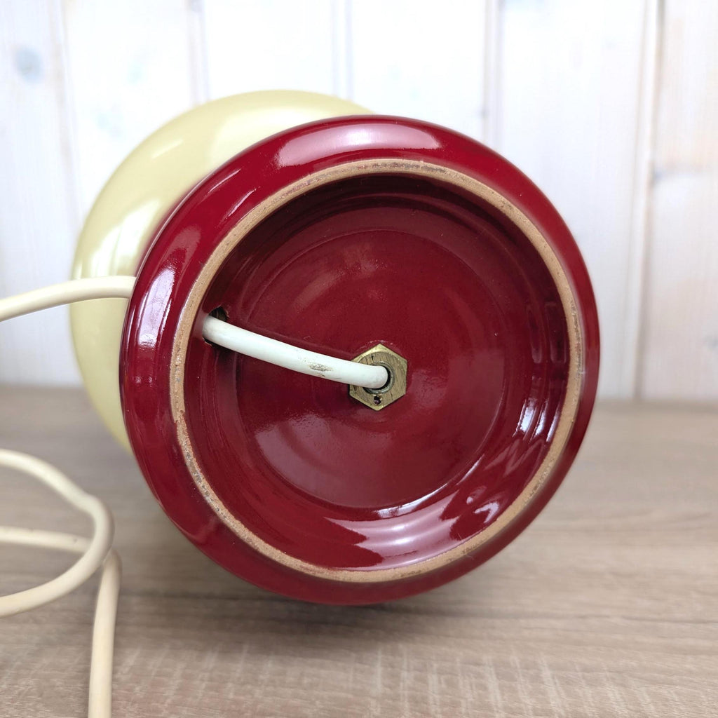 1960s Italian Ceramic Table Lamp Red Cream Milk Glass Space Age Attributed Ceramiche Fiorentine