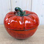 Vintage Italian Ceramic Tomato Lidded Box, Red Flambe Glaze, Figural Tomato Jar with Lid, Italy Model 67166, 1960s–1970s