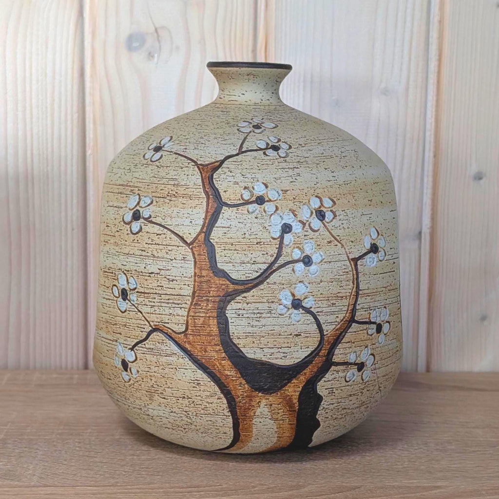 Handpainted Ceramic Tealight Holder Vase, Sgrafo Germany, Vintage 1970s