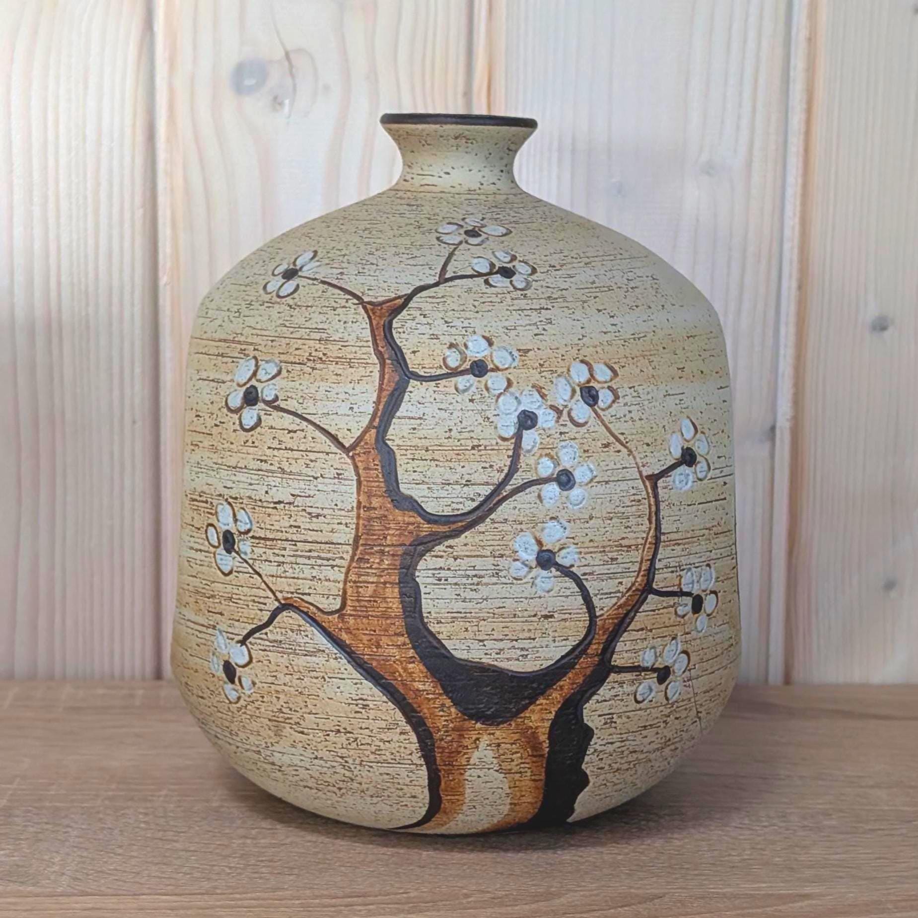 Handpainted Ceramic Tealight Holder Vase, Sgrafo Germany, Vintage 1970s