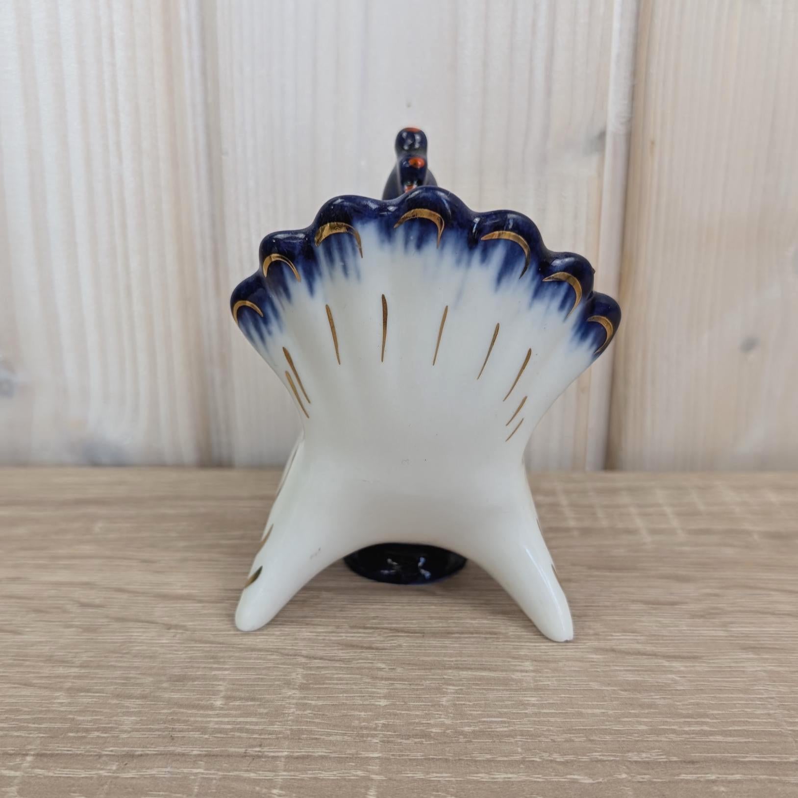 Hand Painted Rooster Peacock Figurines, Porcelain Animal Set, Lomonosov USSR, 1970s Vintage