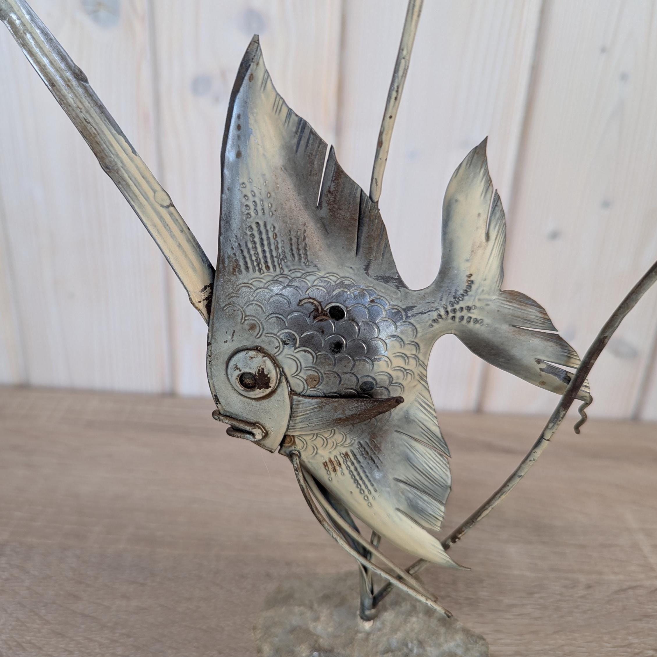 Sculpture (Moon)Fish on Stone - Vintage - Metal