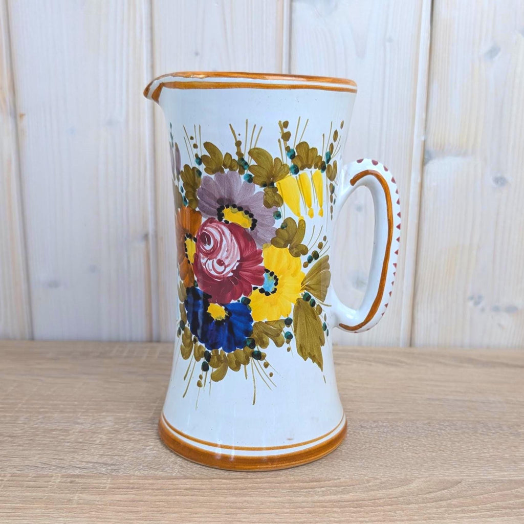 Deruta Majolica Pitcher, Hand Painted Floral, Uantua Deruta, Italian Folk Pottery, 1960s