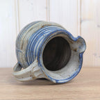 German Handarbeit Studio Pottery Jug, Blue Grey Combed Wave Decoration, Signed Stoneware Pitcher, 1970s