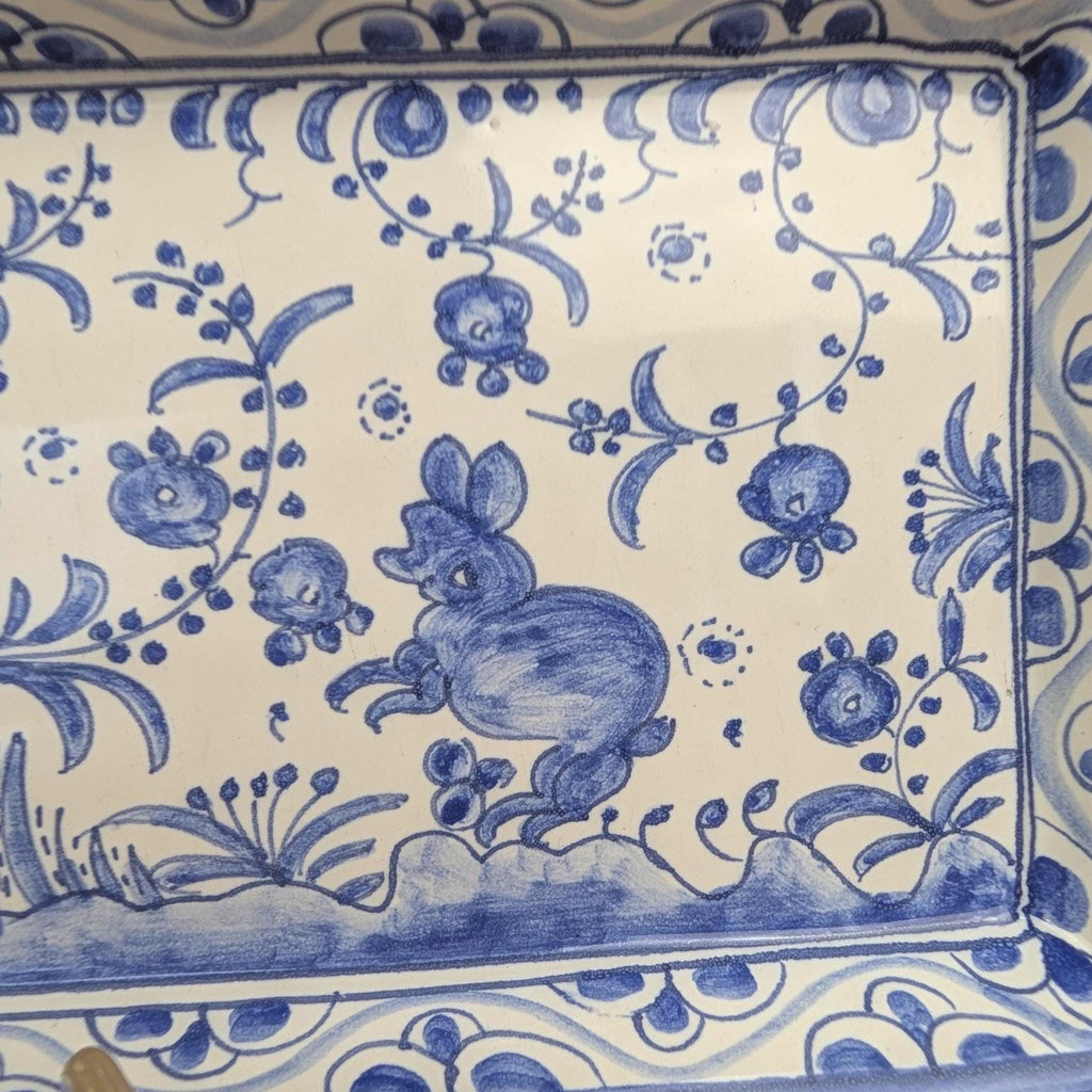 Figcer Portugal Blue White Ceramic Tray, Hand Painted Birds Flowers, Zona de Conimbrica, 1970s