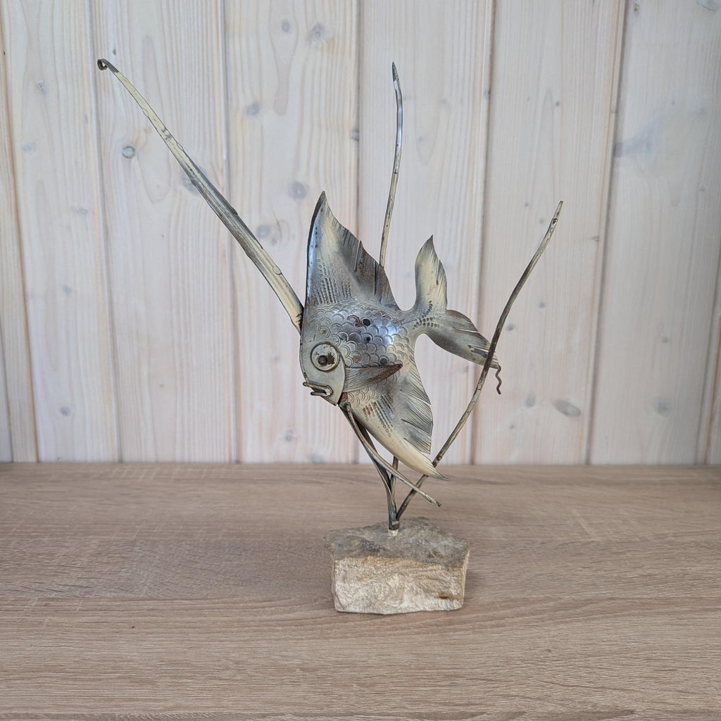 Sculpture (Moon)Fish on Stone - Vintage - Metal