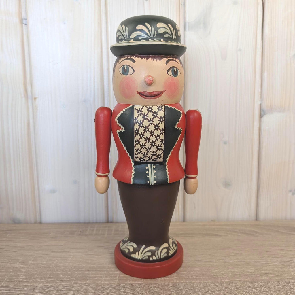 Erzgebirge Nutcracker, Hand Painted Wood Folk Art, Red, East German, Vintage 1970s