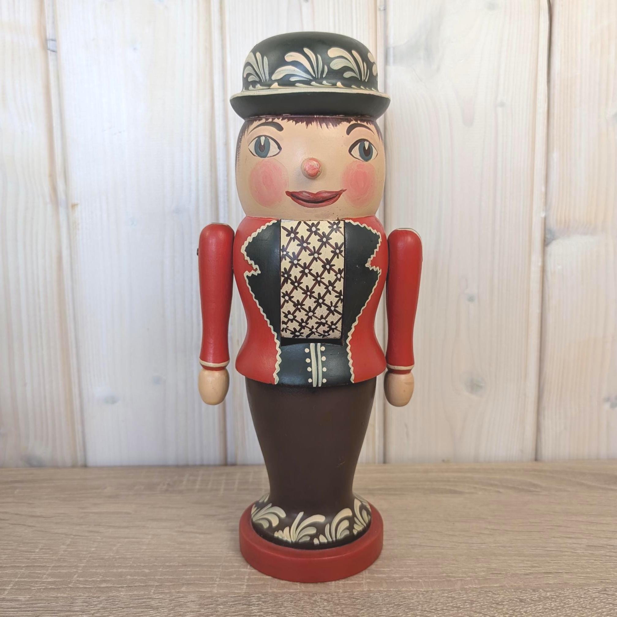 Erzgebirge Nutcracker, Hand Painted Wood Folk Art, Red, East German, Vintage 1970s
