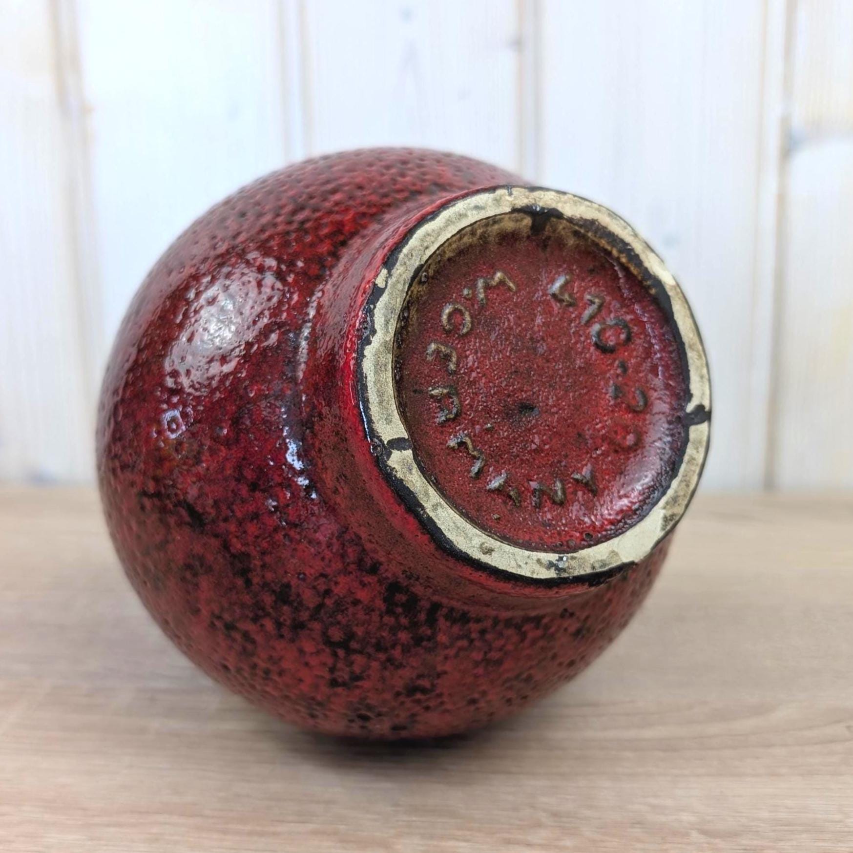 Scheurich 418-20 vase, vintage red fat lava pitcher, West German pottery, 1960s