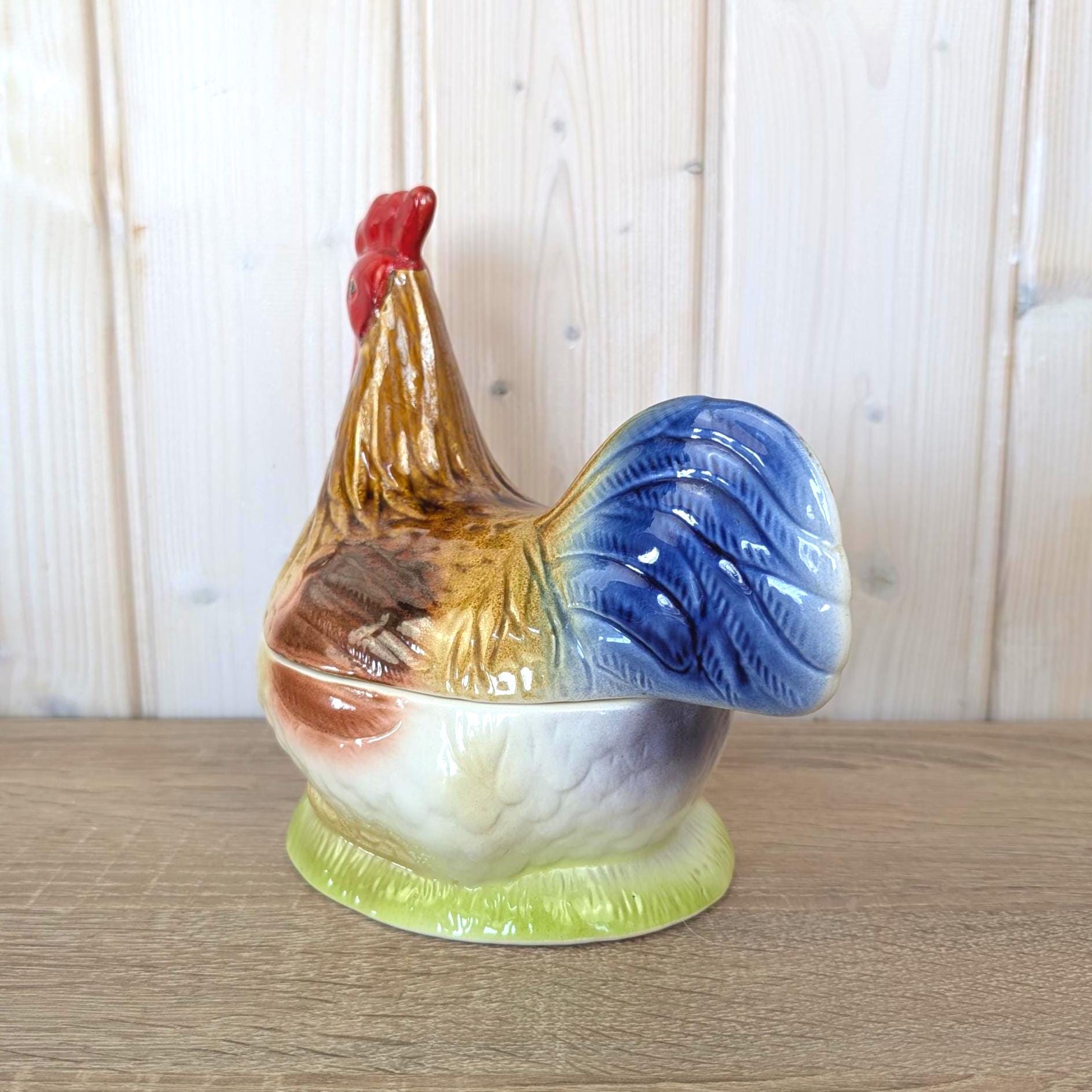 Michel Cougant French Faience Rooster Tureen Handmade, France 1970s