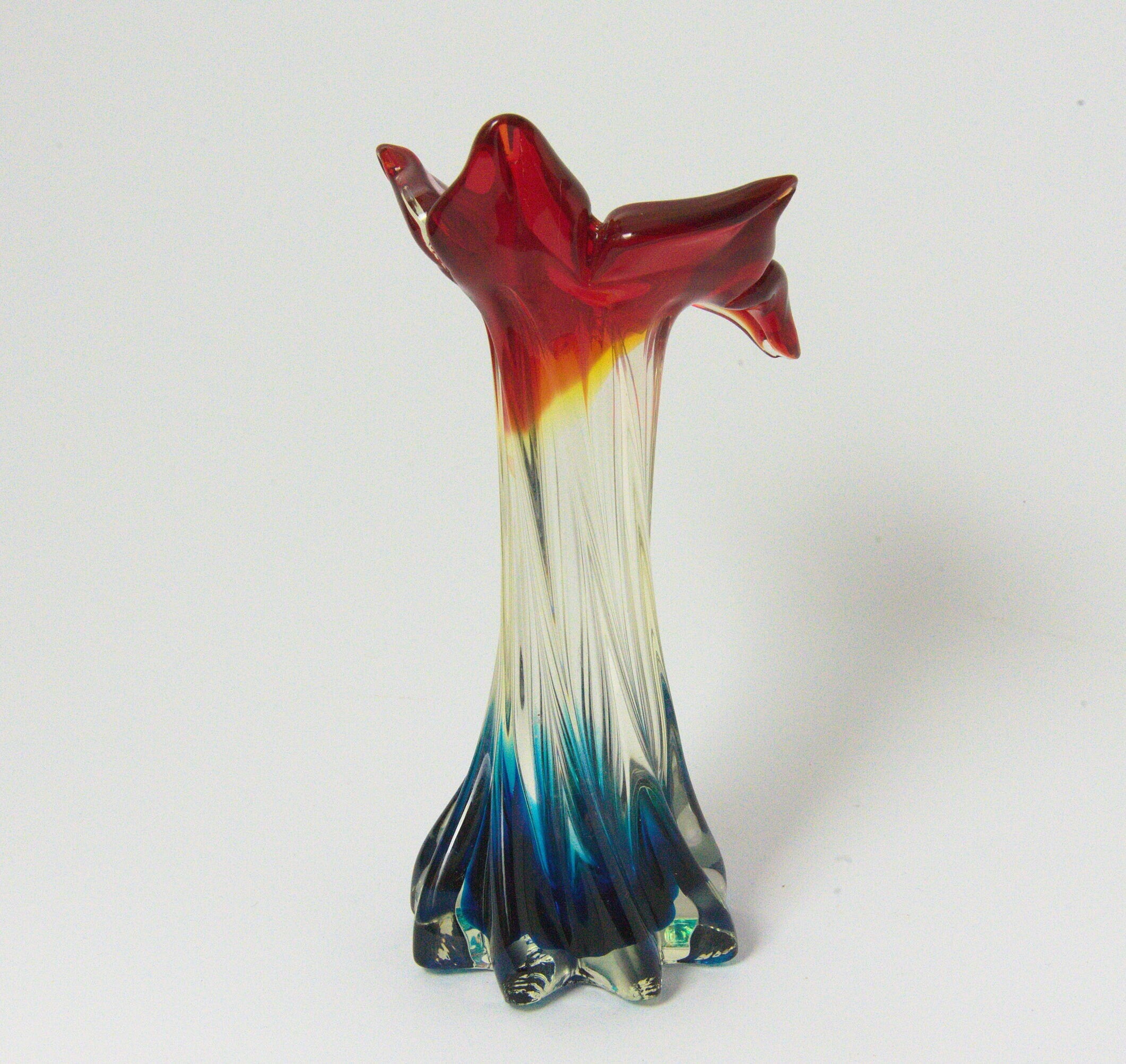 Flower Soliflora Vase, Vintage, Red White Blue, Murano-style, Glass Vase, Rare find