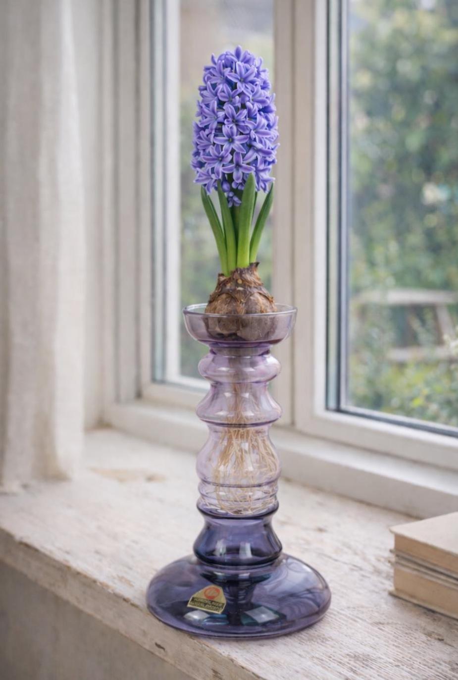 Vintage purple glass vase candleholder, Ingrid Glas, handblown art glass, Germany, 1970s