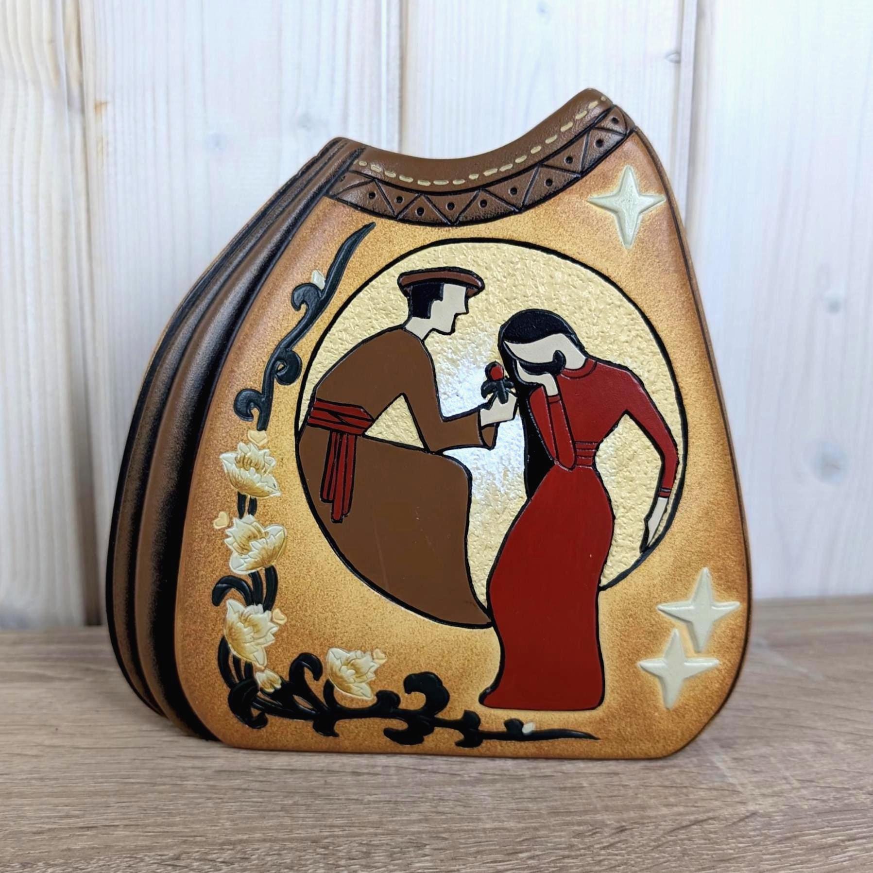 Romantic Chinese Couple Vase, Da Jing Pottery, Vintage Ceramic Decor, '80s