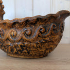 Jasba West Germany Bird Bowl Fat Lava, ølhøne Beer Hen, Brown Glaze, 1960s