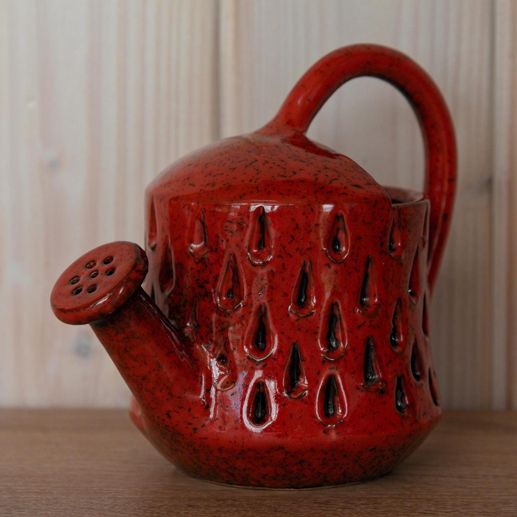 Fratelli Fanciullacci Red Ceramic Watering Can Vase, Mid-Century Italian Pottery