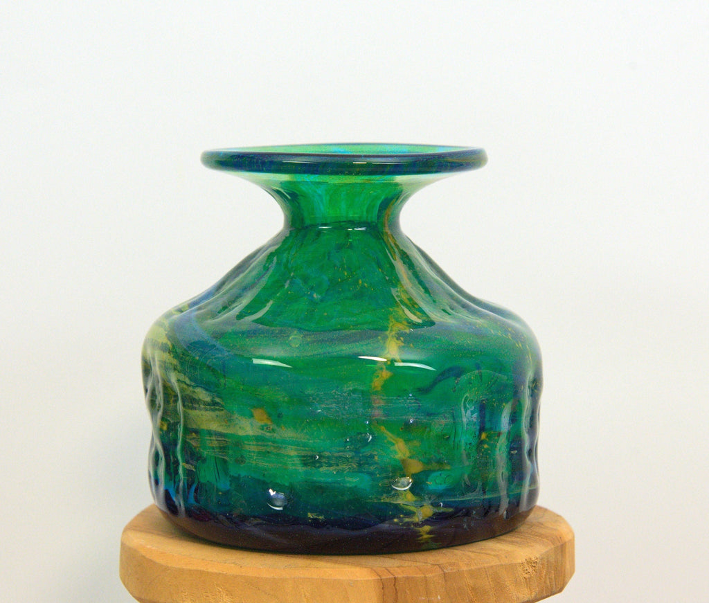 Mdina Blue Summer Glass Vase, Signed Sand and Sea Collection, Malta Studio Art Glass 1970s