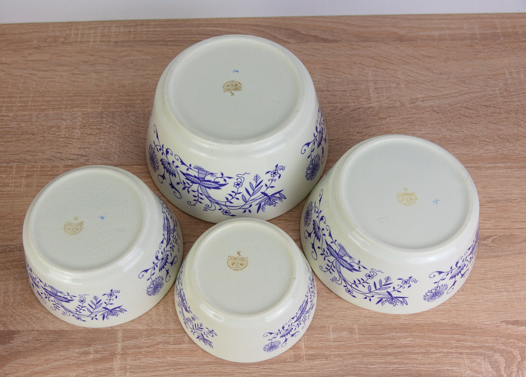 Ditmar Urbach Blue Onion Nesting Bowls Set of 4 Czechoslovakia Mid Century Ceramic