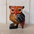 Hand Carved Wooden Owl Figurine, Painted Folk Art Sculpture, Wall Hanging, Vintage 1960s