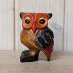 Hand Carved Wooden Owl Figurine, Painted Folk Art Sculpture, Wall Hanging, Vintage 1960s