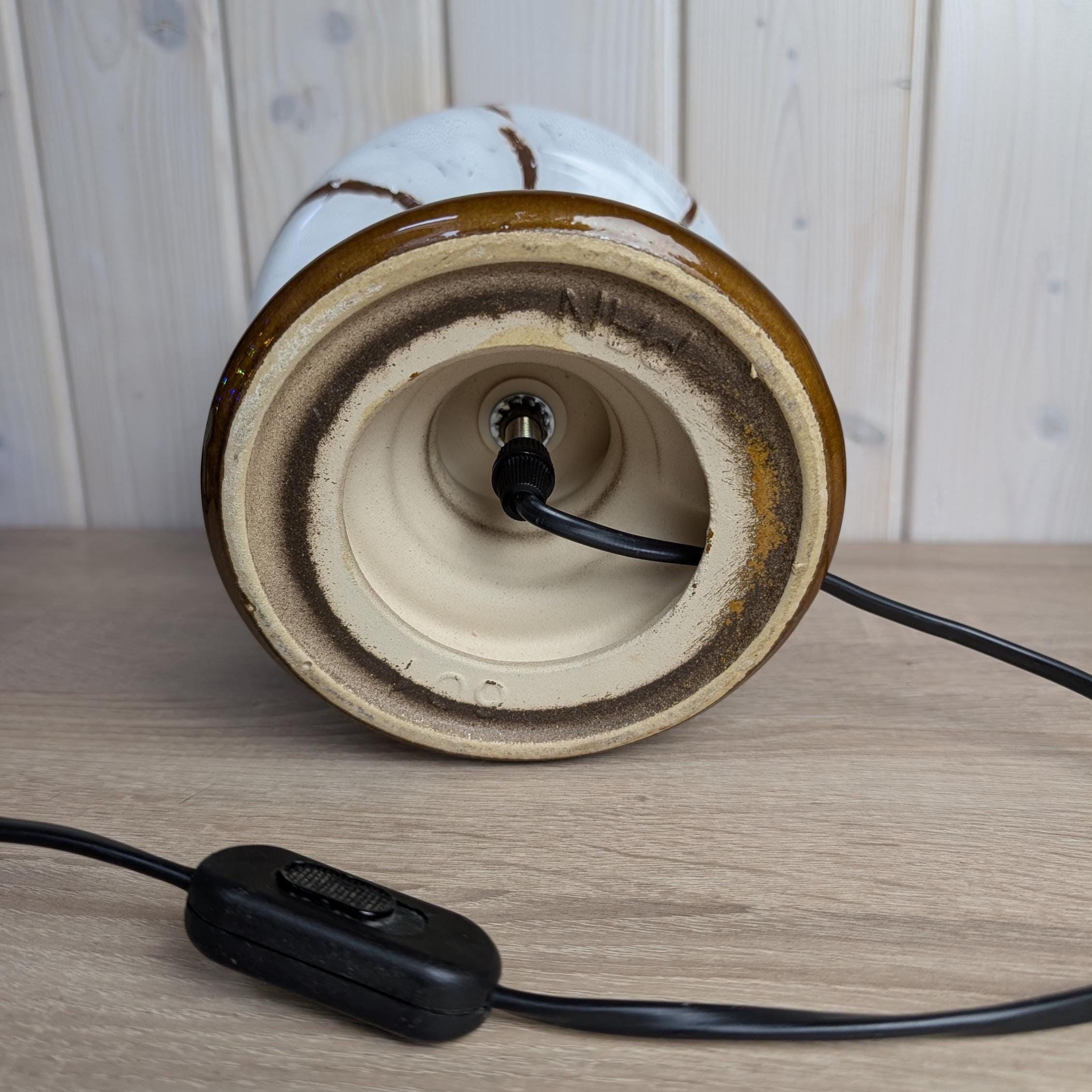 Pan Ceramic Table Lamp, German Mid Century Art Glass Shade, vintage